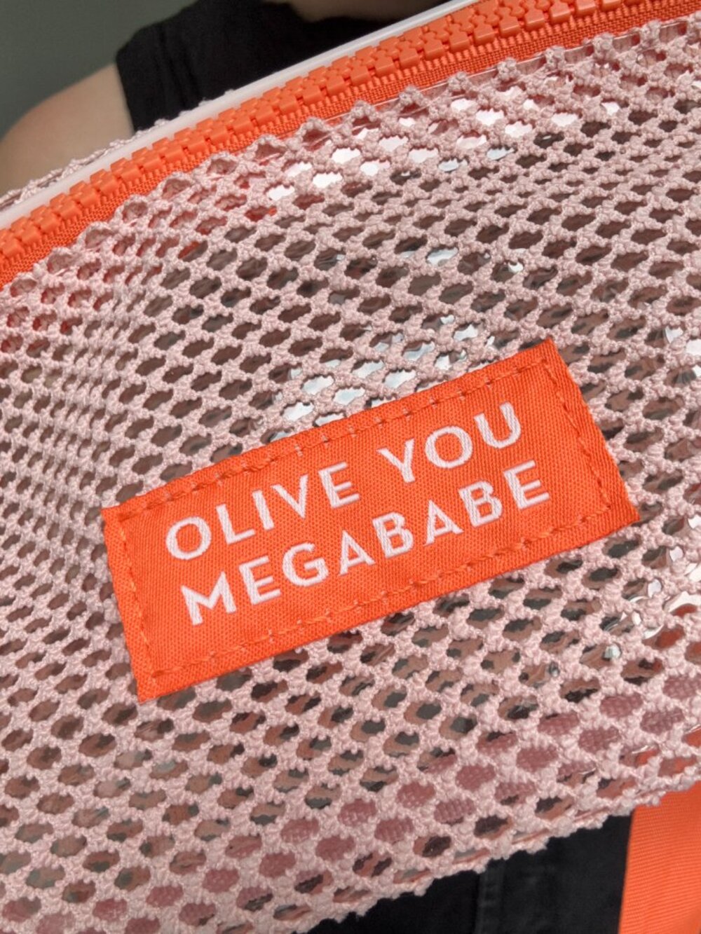 Olive You Megababe Pink Mesh Bag Neon Orange Adjustable Crossbody Fanny Pack - Picture 4 of 4